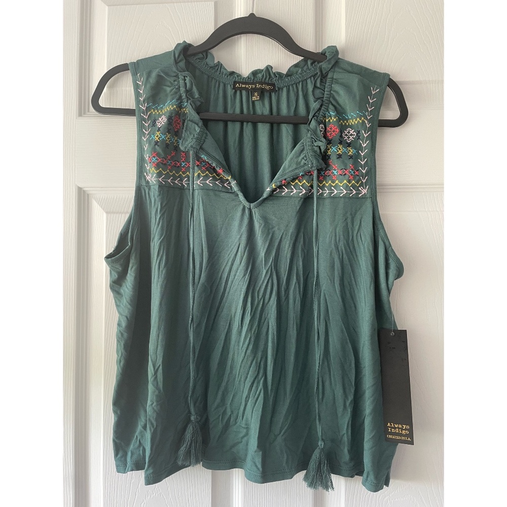 Always Indigo Teal Drawstring Sleeveless Tank NWT